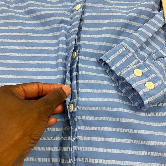 LL Bean Womens Button Down Shirt Blue Striped Tunic Long Sleeve Roll Tab Small - Picture 6 of 11